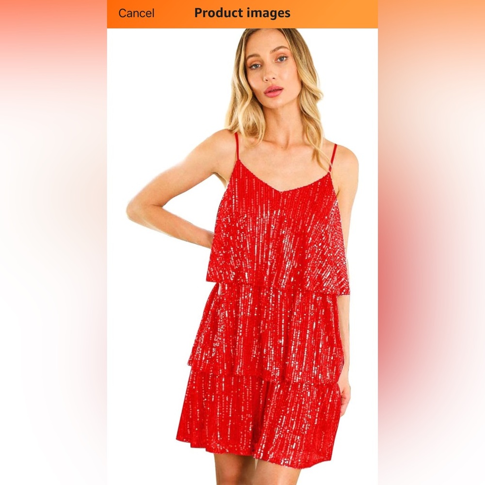Red Sequin Tiered Slip Dress - Women's Elegant Party Dress